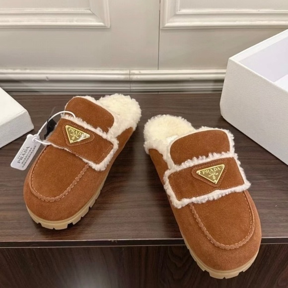 Prada Shoes - Prada Women's Brown Shearling Slippers